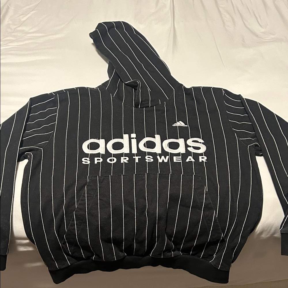 Adidas Black Hoodie with White Pinstripes